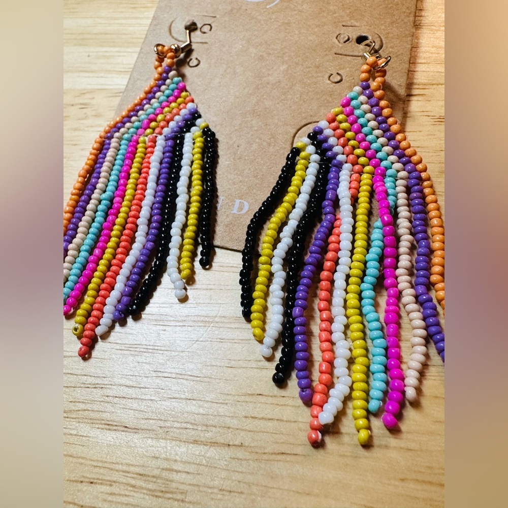 Colorful Beaded Fringe Earrings - Picture 5 of 7